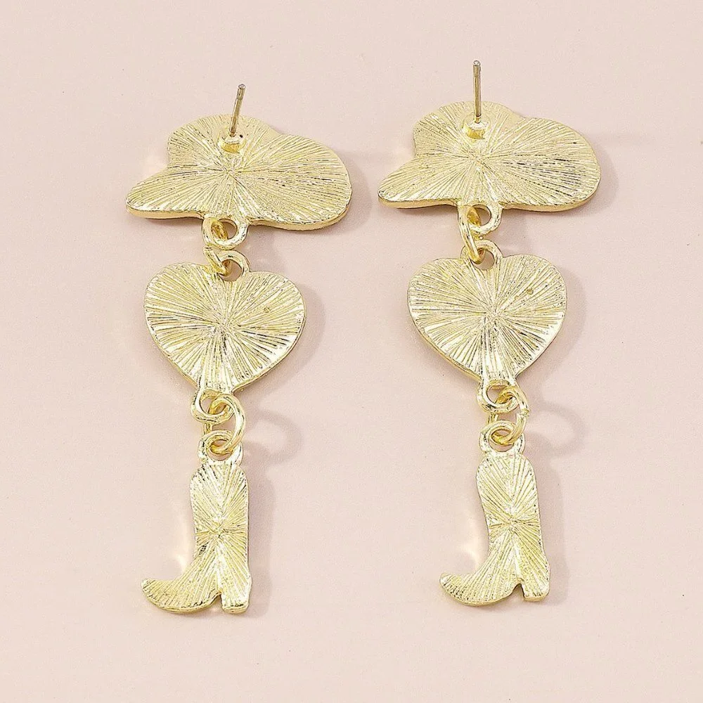 Hat Heart Cowboy Boots Oil Drop Earrings